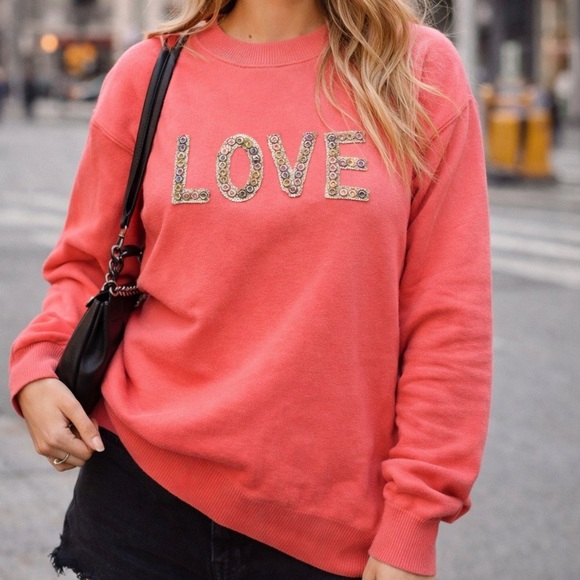 Ontel Sweaters - Ortwein LOVE Sweater Size M – Coral Pink Sparkle Valentine Knit